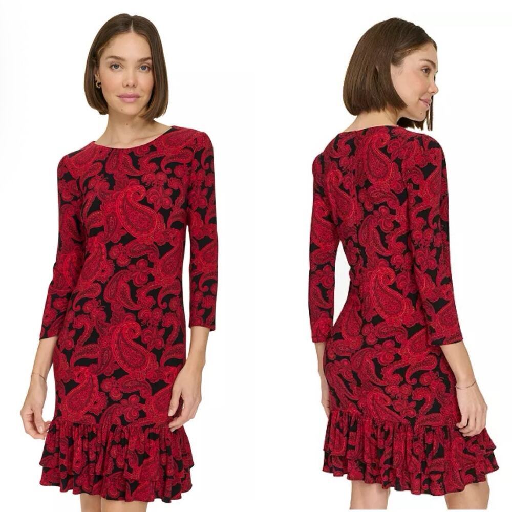 Tommy Hilfiger Womens Dress Paisley Ruffle Hem 14 Career Office Business Preppy